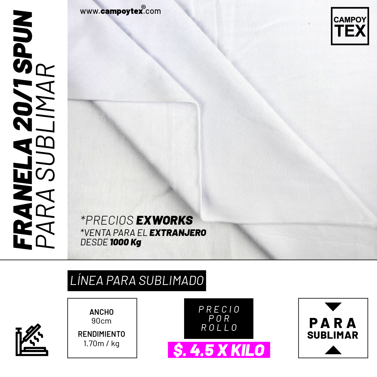 Franela 20-1 Spun Para Sublimar