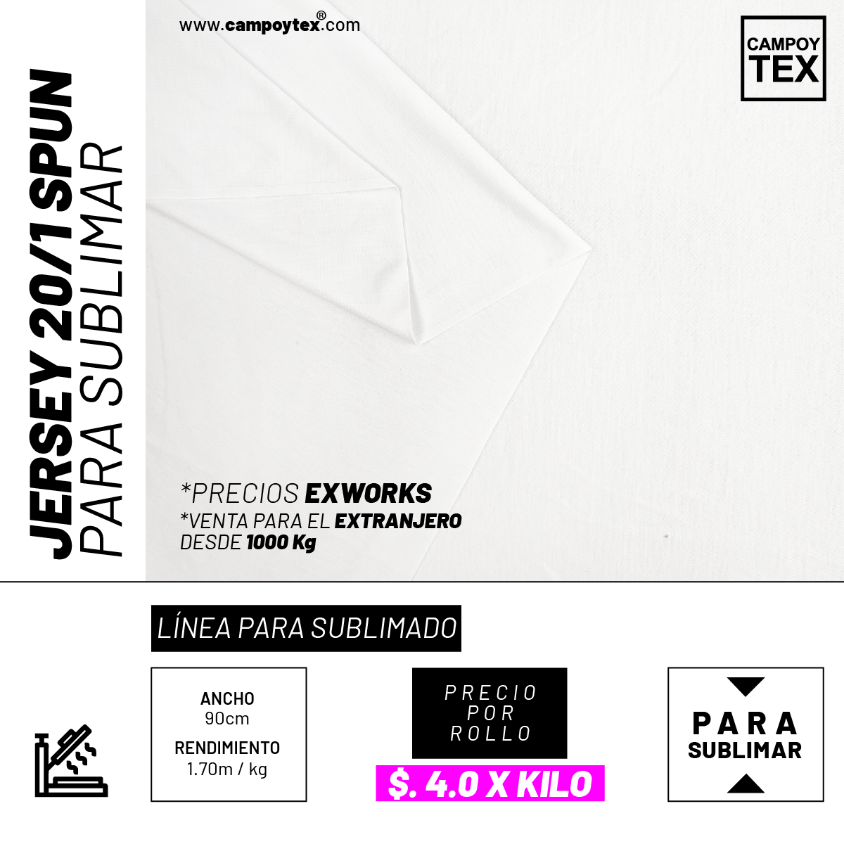Jersey 20-1 Spun Para Sublimar